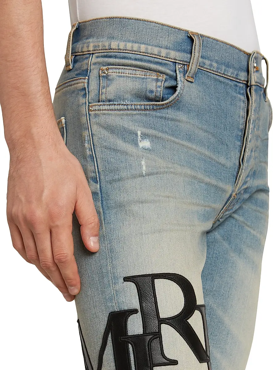 Amiri Men's Staggered Logo Skinny Jeans - Antique Indigo Black | Thumbnail 5