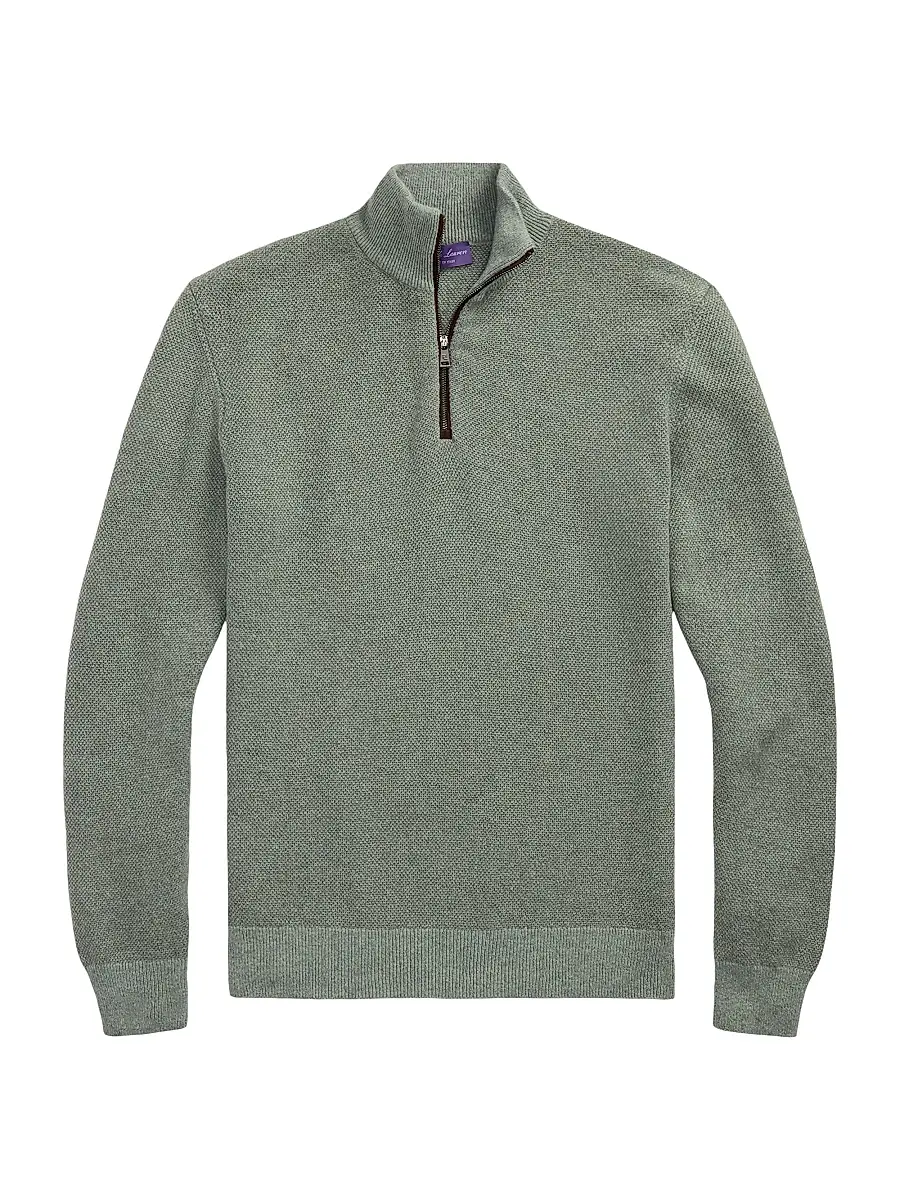 Ralph Lauren Purple Label Men's Birdseye Cashmere Quarter-Zip Sweater - Sea Spray - Size XL | Image 1 Ralph Lauren Purple Label Men's Birdseye Cashmere Quarter-Zip Sweater - Sea Spray - Size XL | Image 1