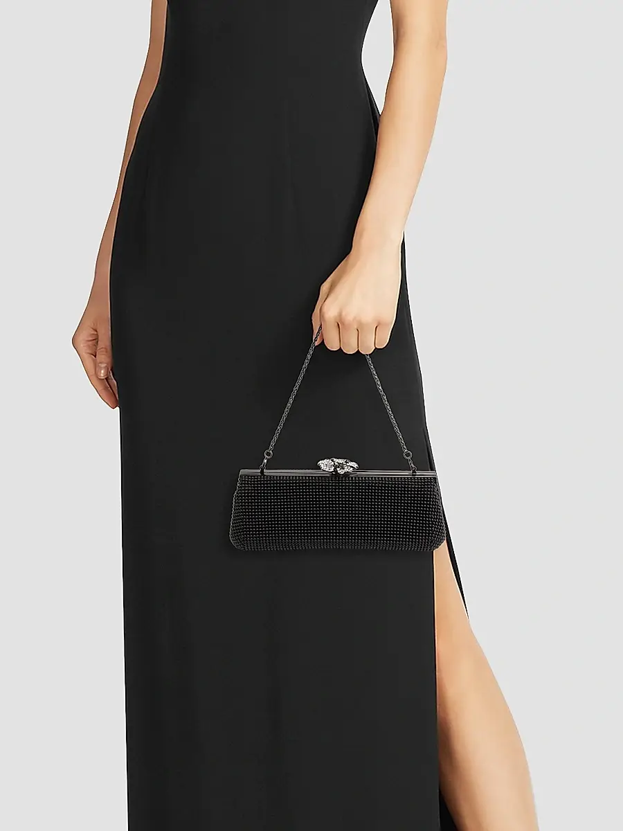Whiting & Davis Women's Crystal Flower Clutch - Black | Thumbnail 2