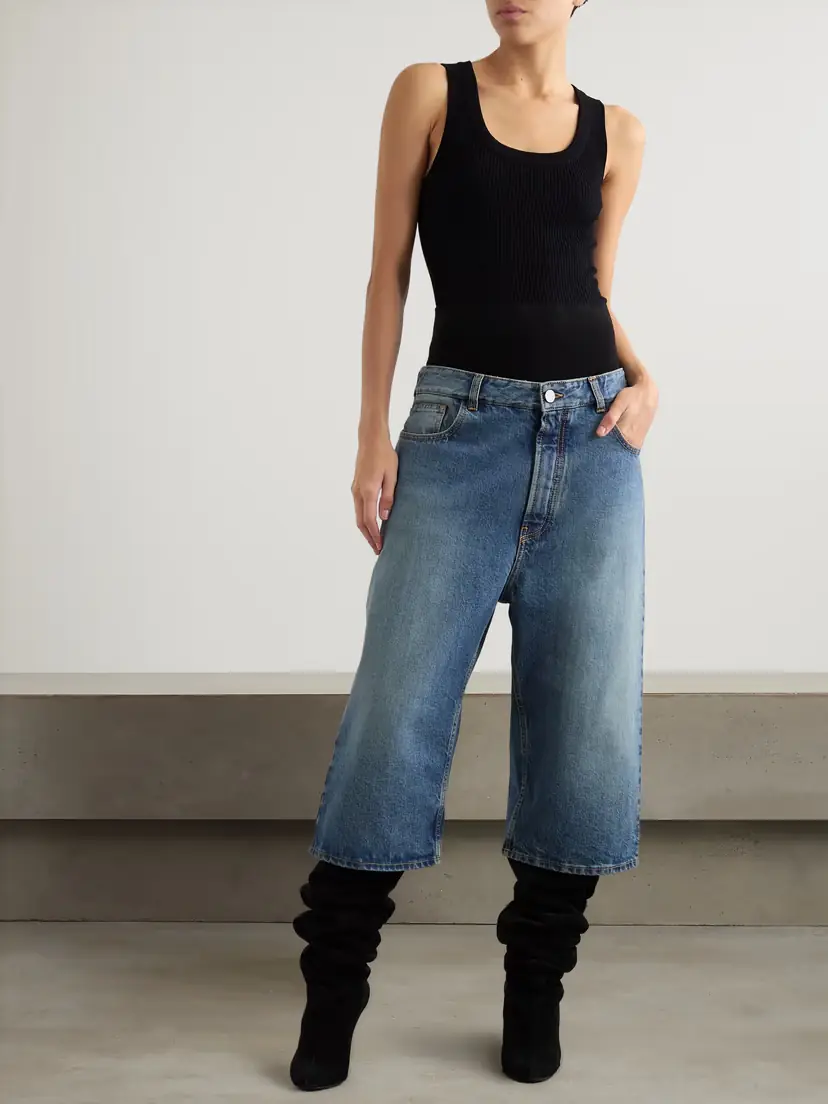 Alaïa Jersey-trimmed Denim Shorts | Thumbnail 2 Alaïa Jersey-trimmed Denim Shorts | Thumbnail 2