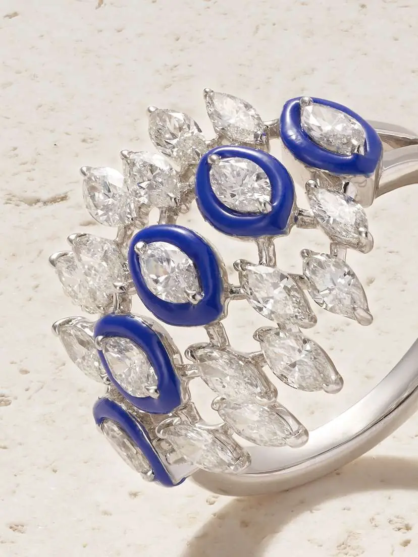 Kamyen 18-karat White Gold, Diamond And Enamel Ring - Blue | Thumbnail 4 Kamyen 18-karat White Gold, Diamond And Enamel Ring - Blue | Thumbnail 4