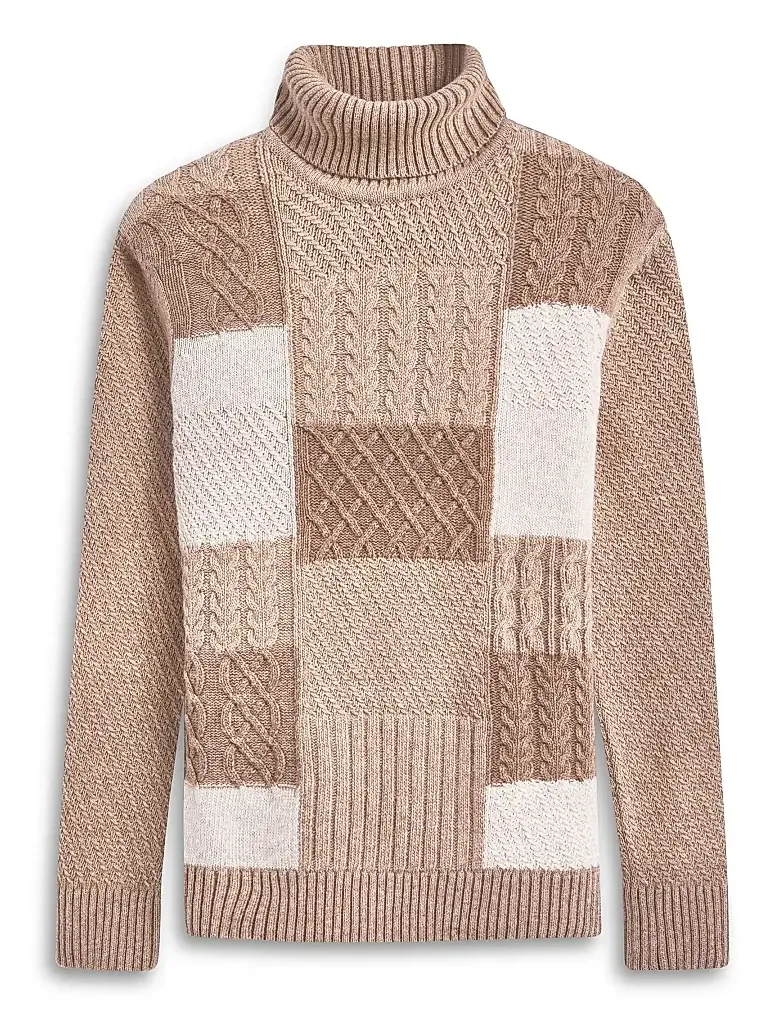 Men's Wool-Cotton Patchwork Turtleneck Sweater