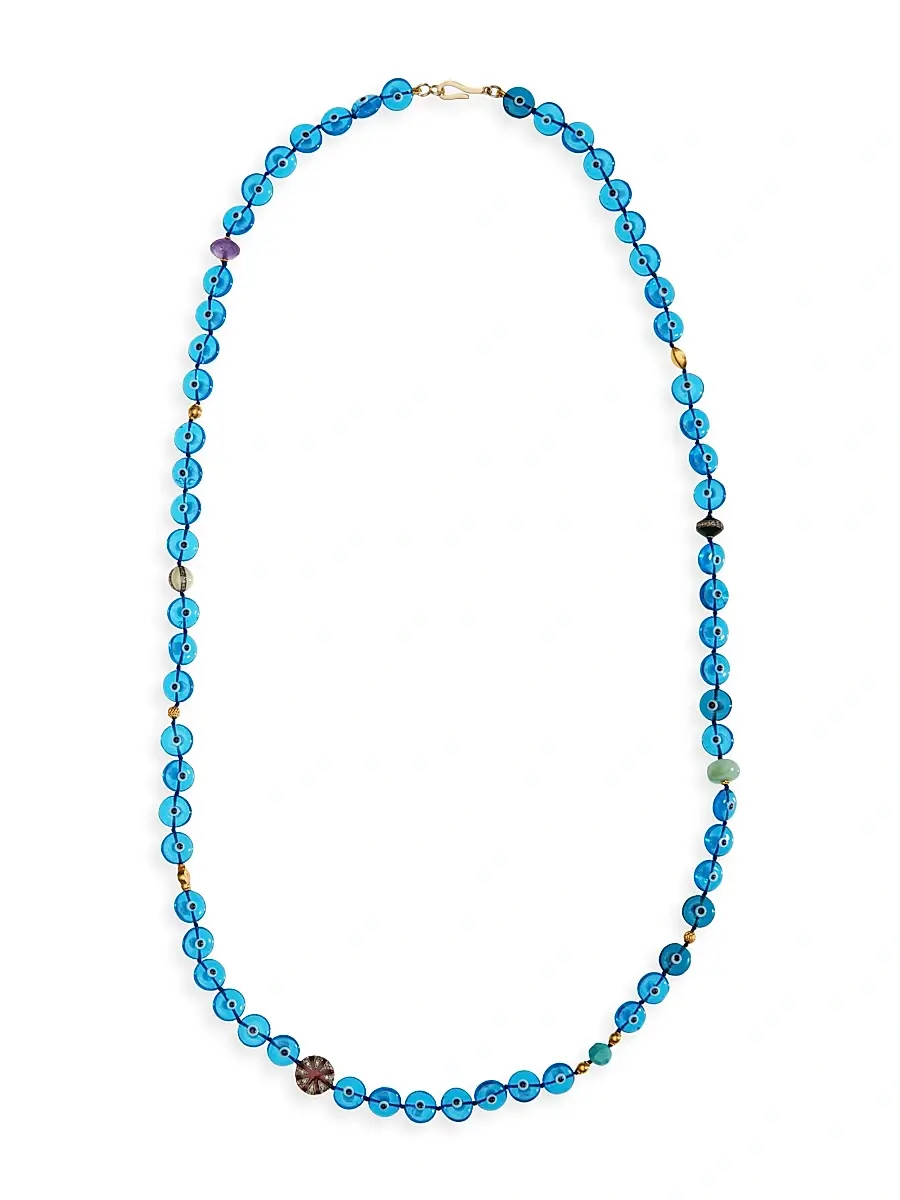 Ileana Makri Women's Globetrotter 18K Yellow Gold, Sterling Silver & Mixed-Media Evil Eye Beaded Necklace - Blue | Image 1 Ileana Makri Women's Globetrotter 18K Yellow Gold, Sterling Silver & Mixed-Media Evil Eye Beaded Necklace - Blue | Image 1