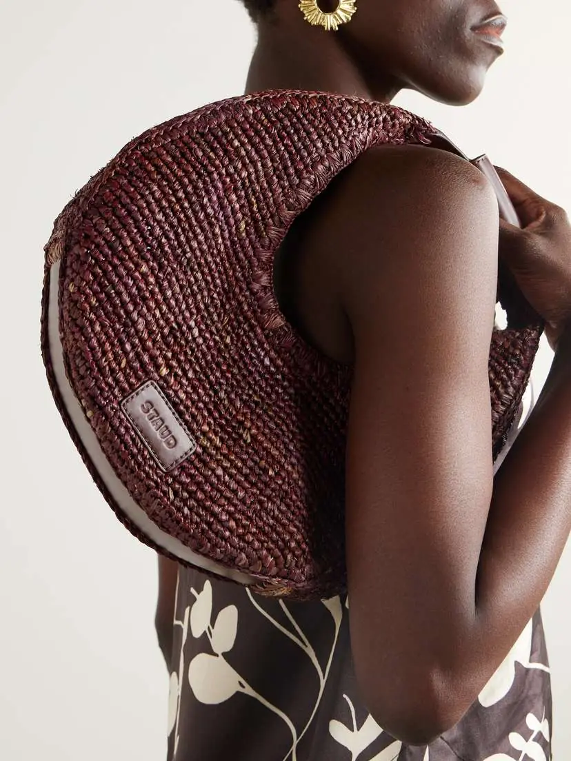 Staud Moon Leather-trimmed Raffia Tote | Thumbnail 2