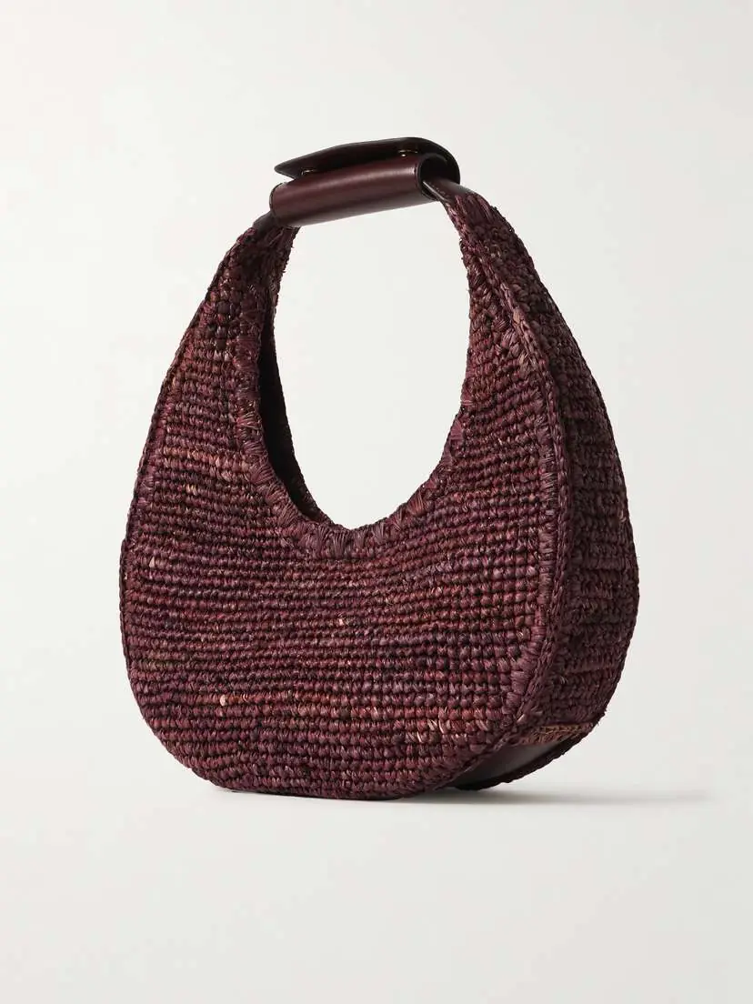 Staud Moon Leather-trimmed Raffia Tote | Thumbnail 3