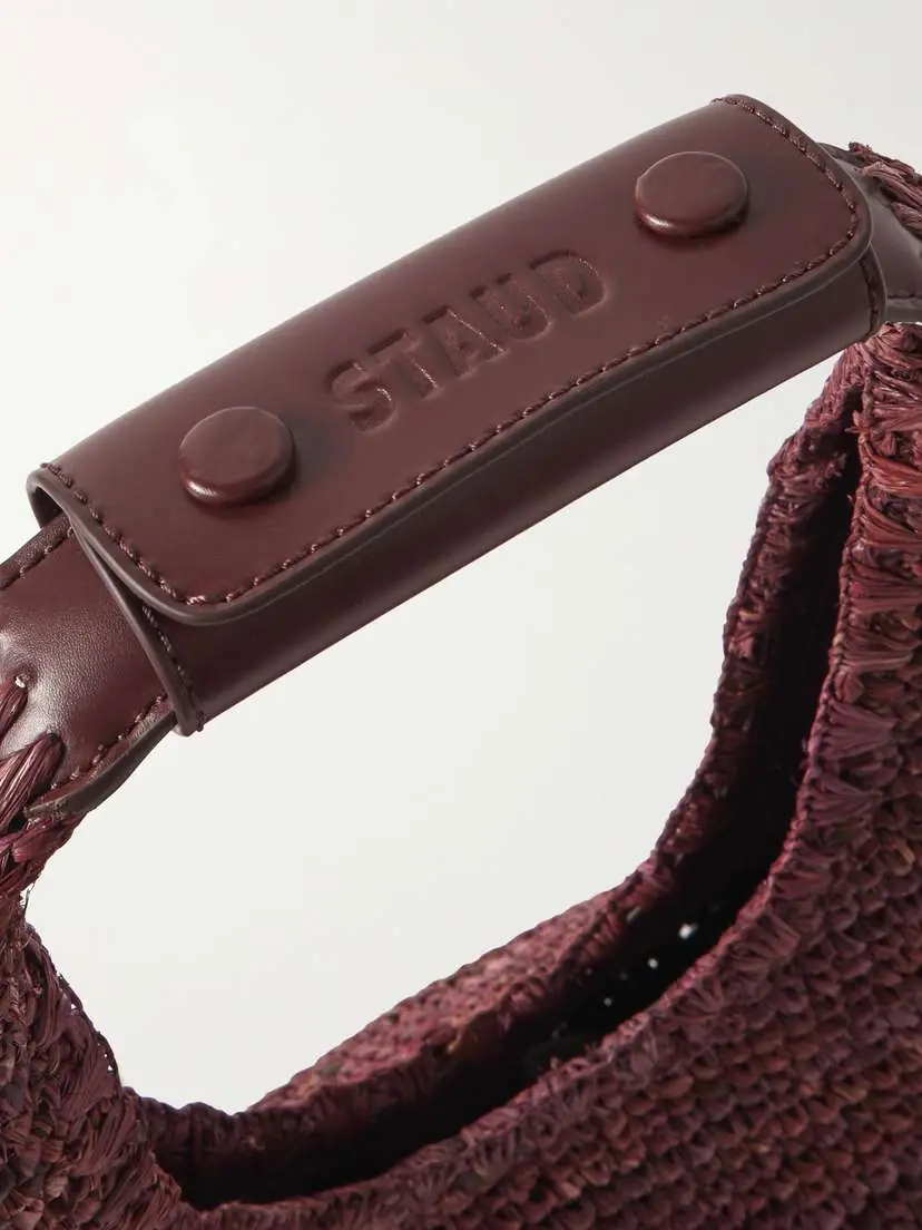 Staud Moon Leather-trimmed Raffia Tote | Thumbnail 4