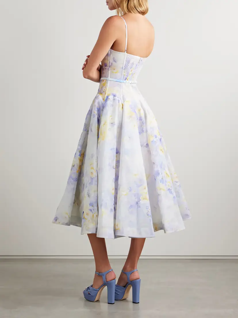 Zimmermann Crush Belted Twist-front Embellished Floral-print Linen And Silk-blend Organza Midi Dress | Thumbnail 3 Zimmermann Crush Belted Twist-front Embellished Floral-print Linen And Silk-blend Organza Midi Dress | Thumbnail 3