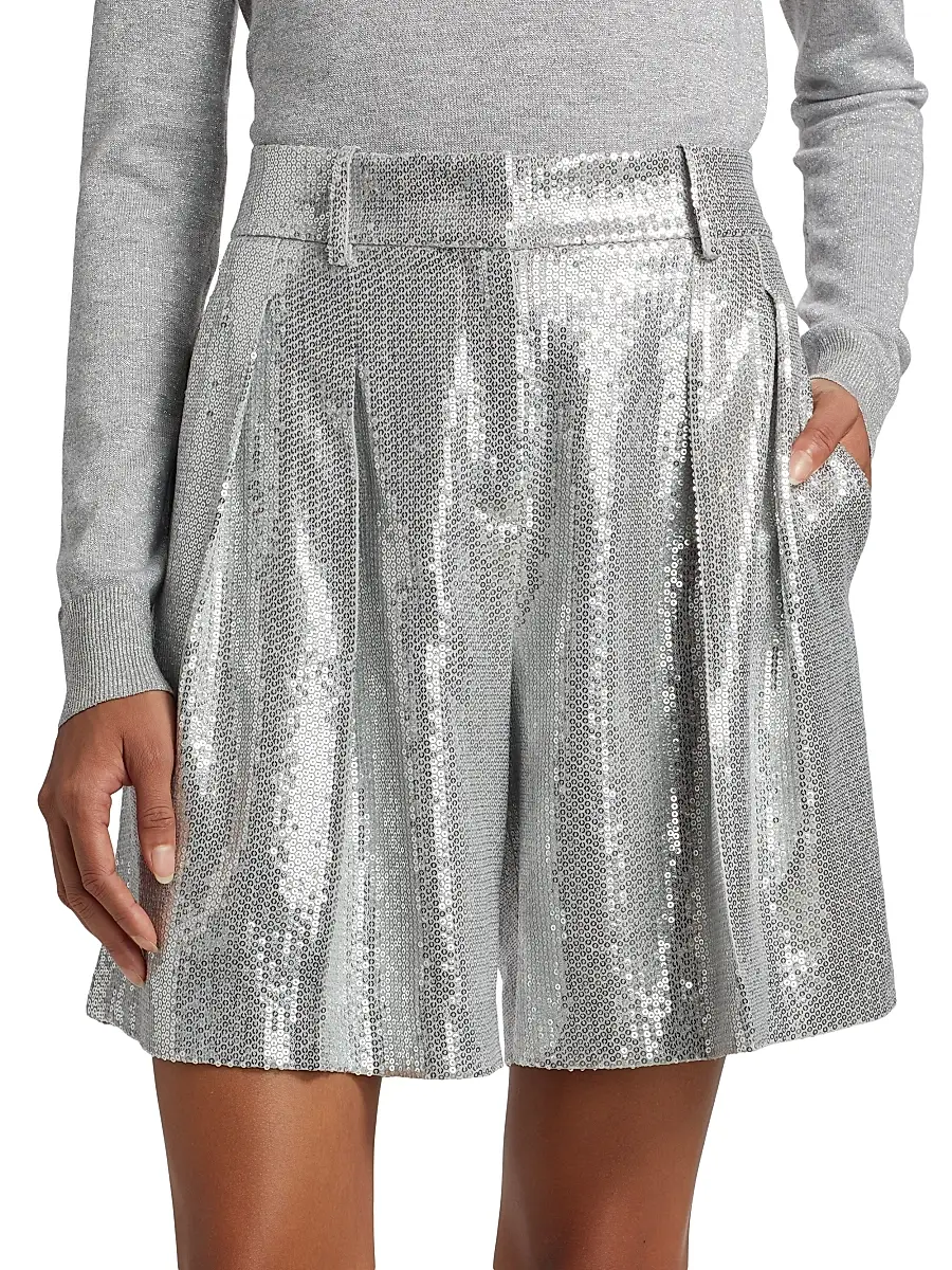 Michael Kors Collection Women's Sequined Pleated Shorts - Pearl Silver | Thumbnail 3 Michael Kors Collection Women's Sequined Pleated Shorts - Pearl Silver | Thumbnail 3