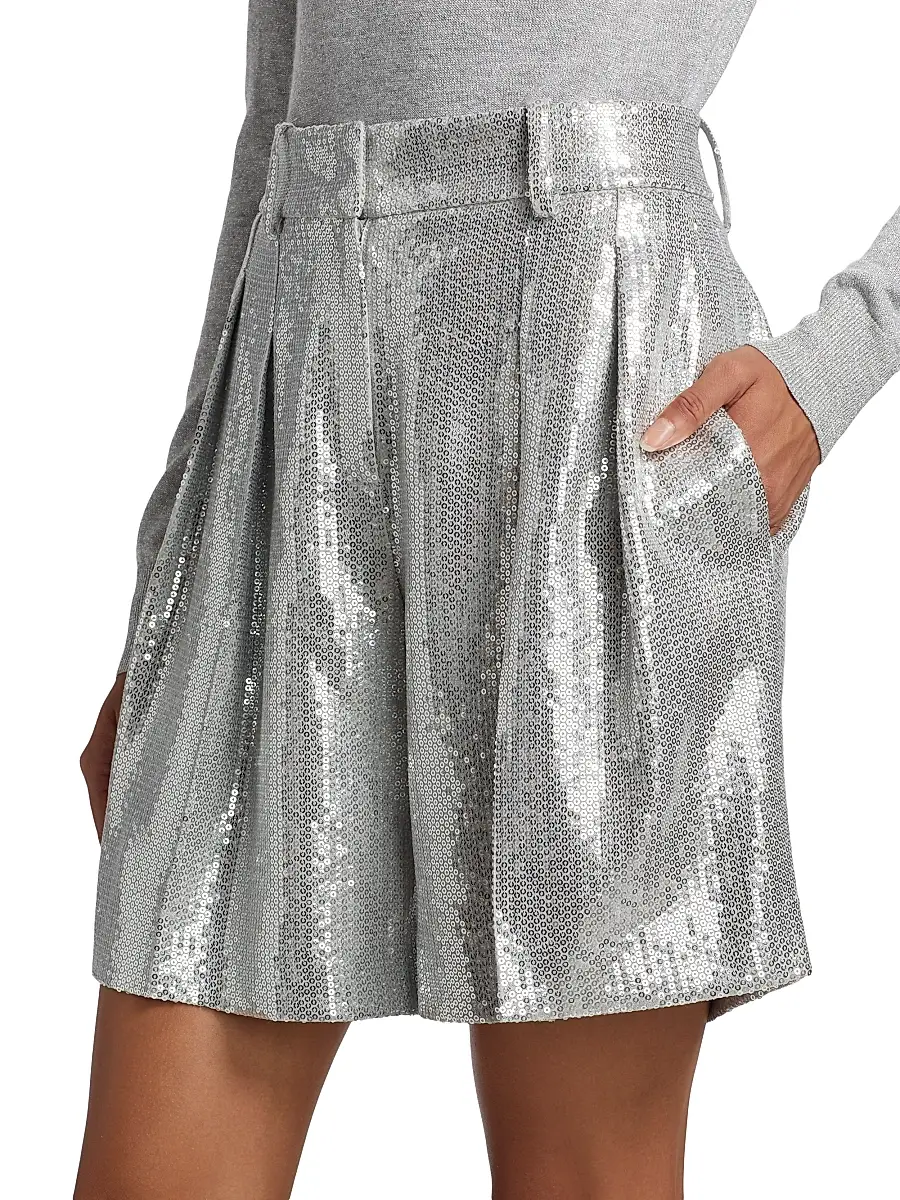 Michael Kors Collection Women's Sequined Pleated Shorts - Pearl Silver | Thumbnail 4 Michael Kors Collection Women's Sequined Pleated Shorts - Pearl Silver | Thumbnail 4