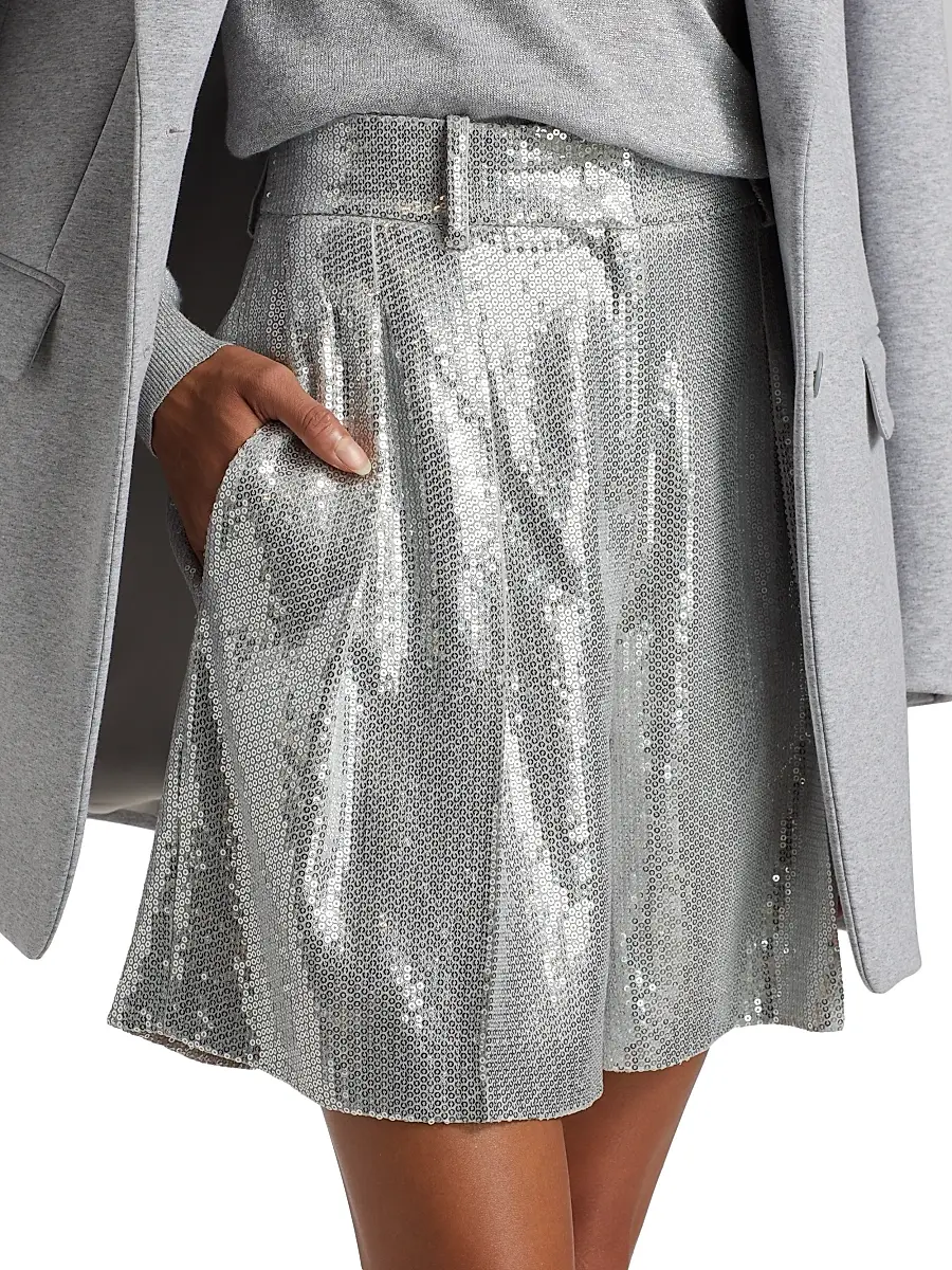 Michael Kors Collection Women's Sequined Pleated Shorts - Pearl Silver | Thumbnail 6 Michael Kors Collection Women's Sequined Pleated Shorts - Pearl Silver | Thumbnail 6