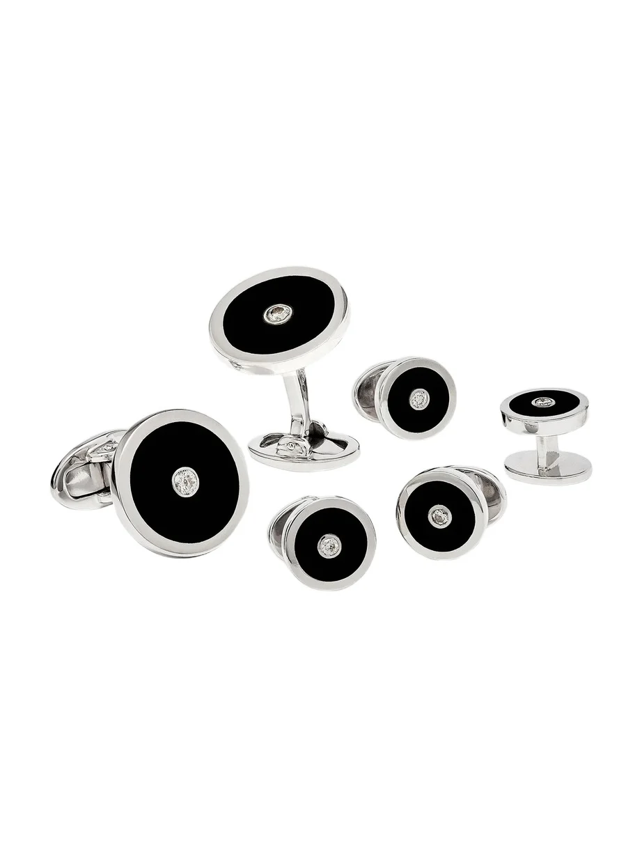 Jan Leslie Men's Round Sterling Silver, Black Onyx & 0.50 TCW Diamond Cufflinks & Tuxedo Stud Set