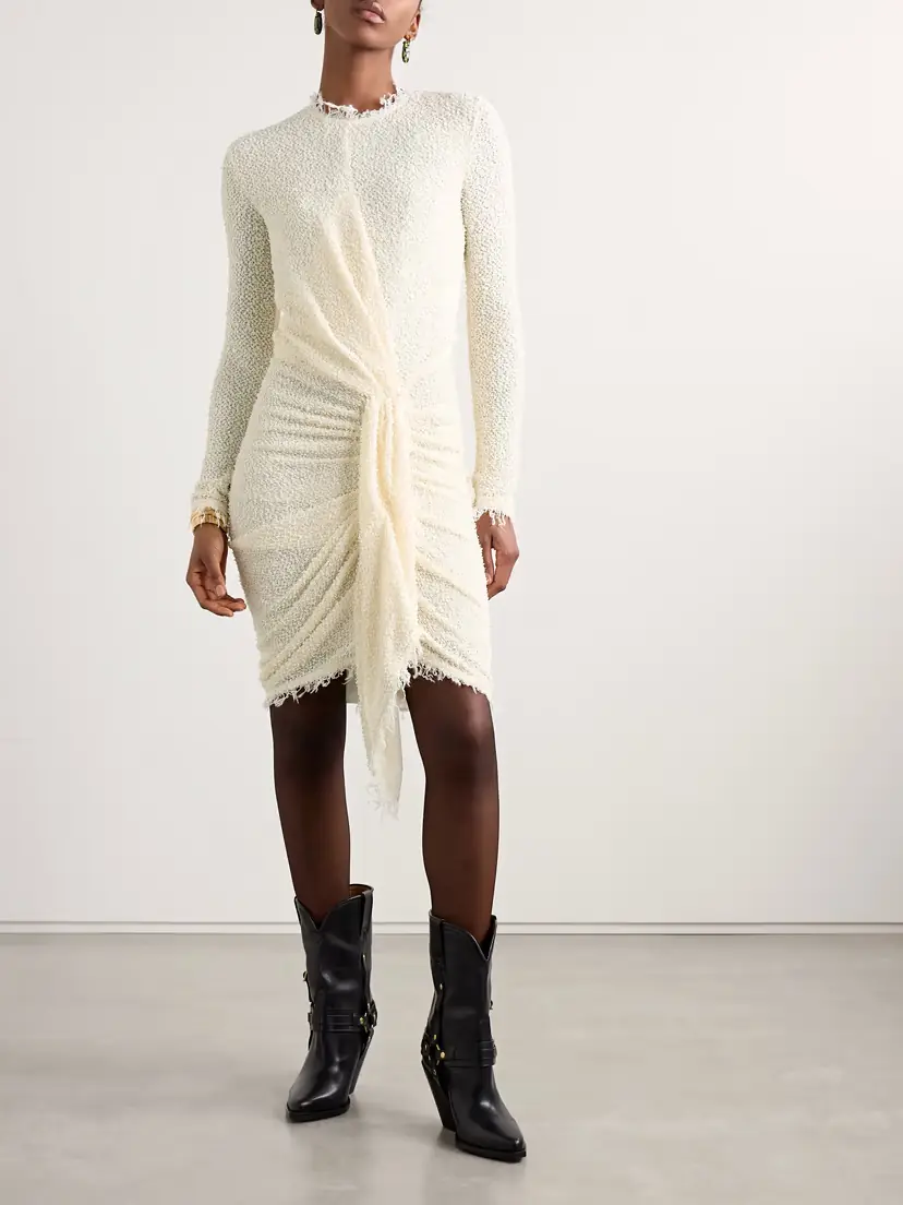 Isabel Marant Ophelie Frayed Draped Bouclé Mini Dress | Thumbnail 3
