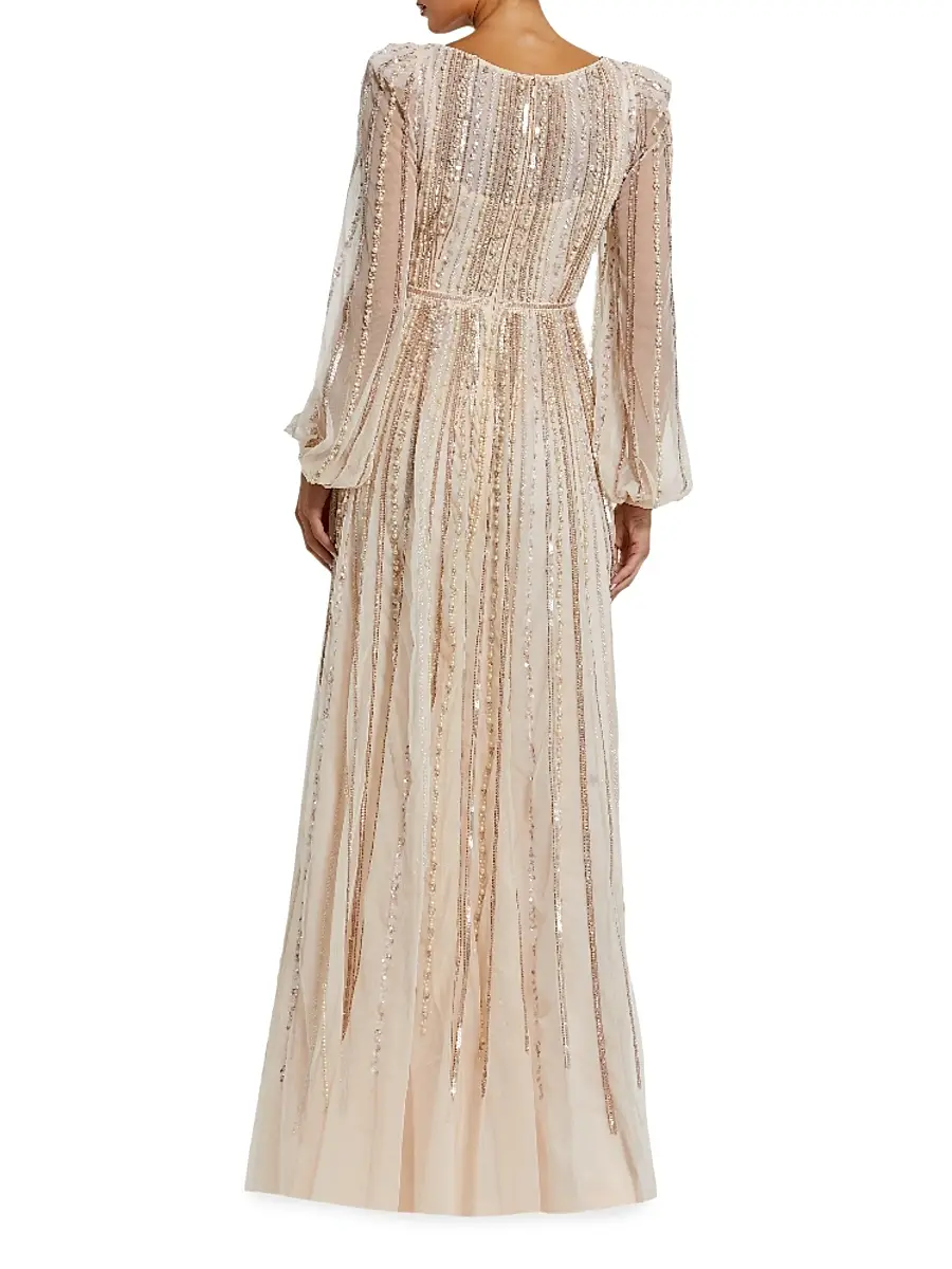 Mac Duggal Women's Striped Beaded Chiffon Boatneck Gown | Thumbnail 2