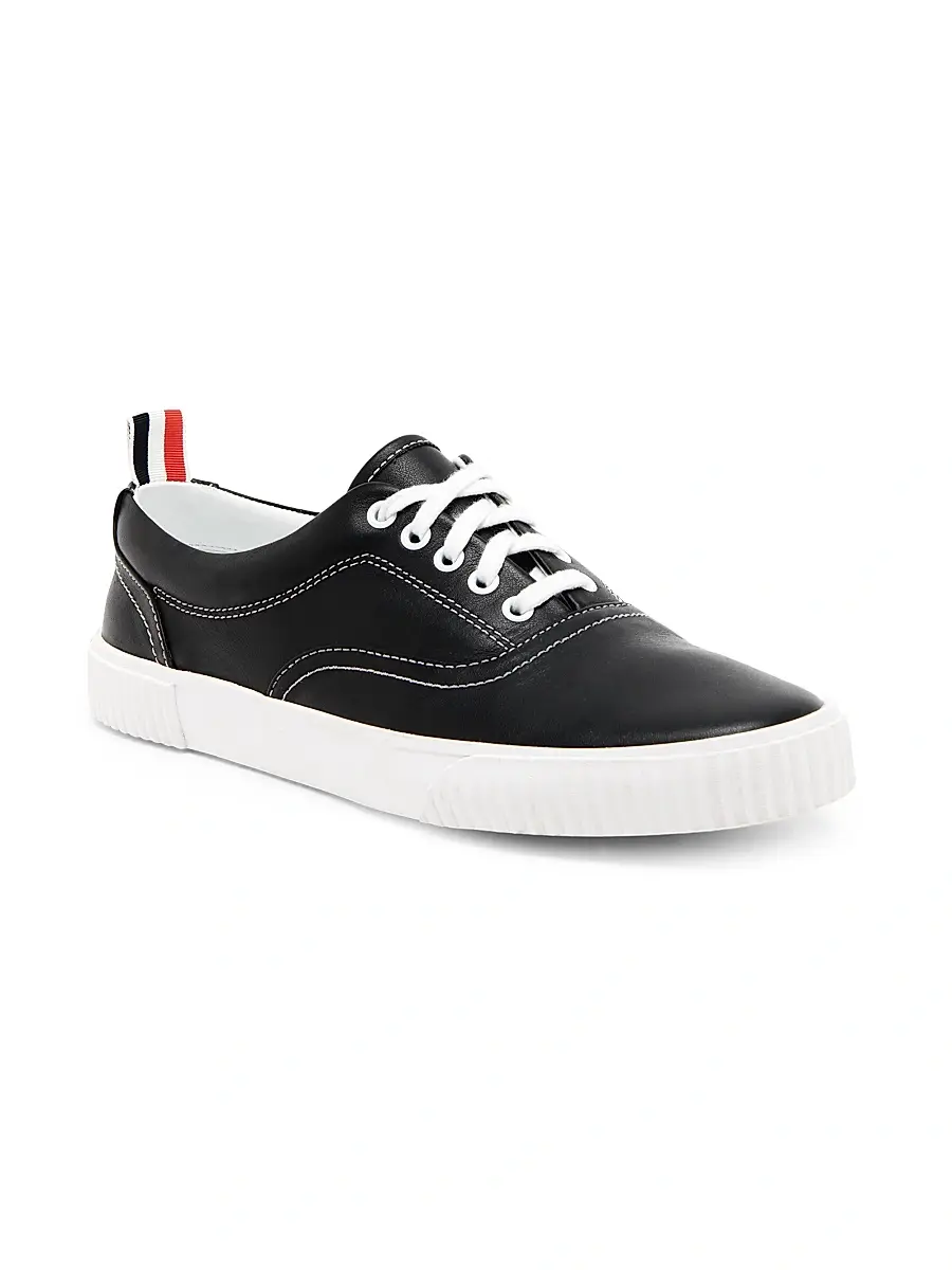 Thom Browne Men's Heritage Leather Sneakers - Black | Thumbnail 2