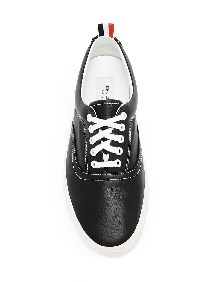Thom Browne Men's Heritage Leather Sneakers - Black | Thumbnail 4