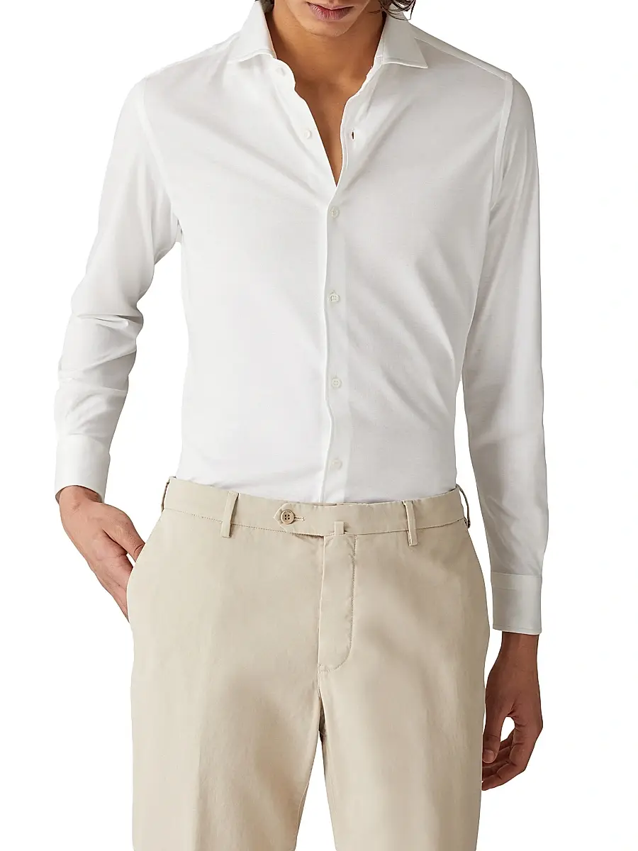 Loro Piana Men's Solid Cotton Button-Front Shirt - White | Thumbnail 3 Loro Piana Men's Solid Cotton Button-Front Shirt - White | Thumbnail 3