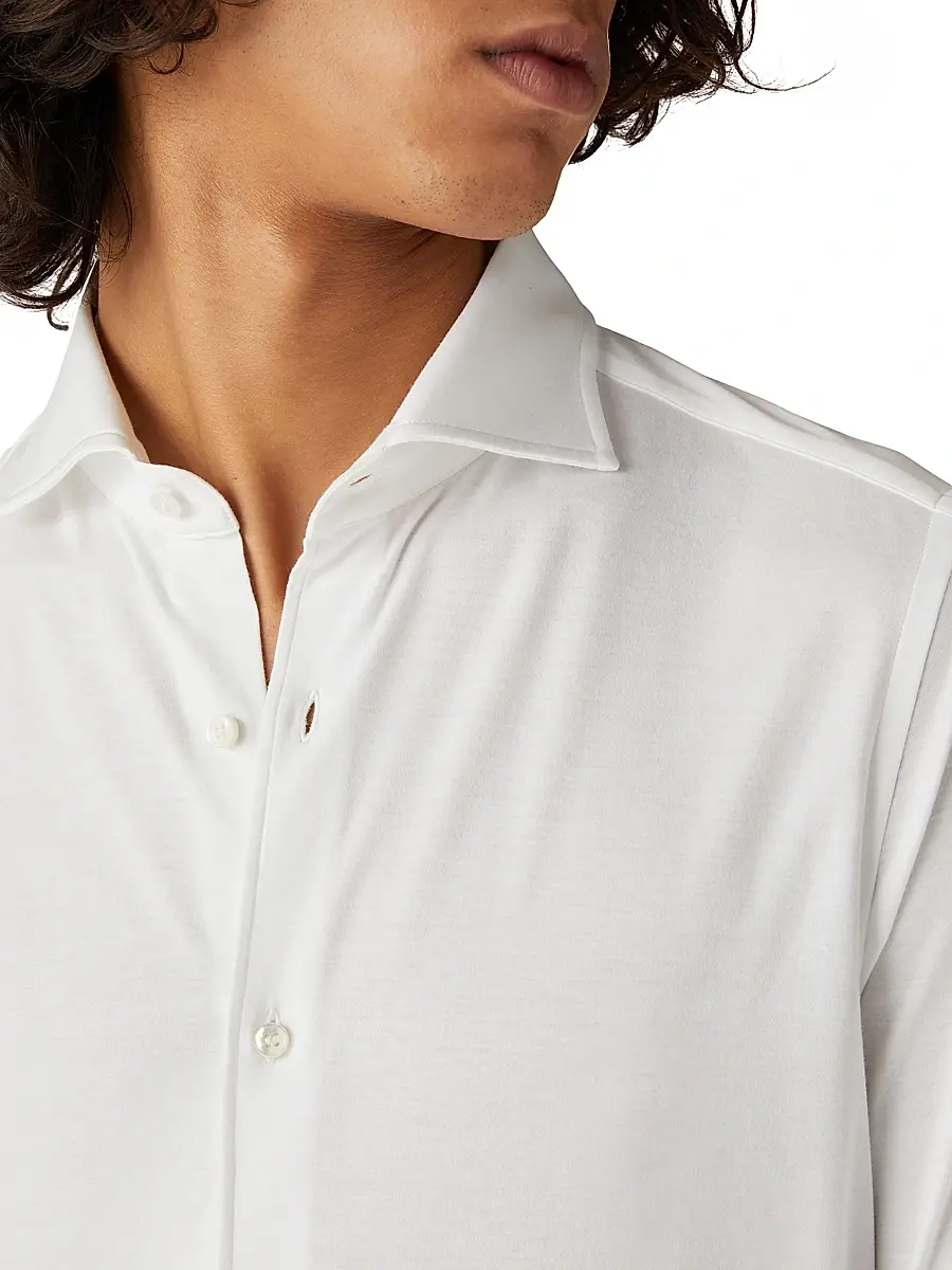 Loro Piana Men's Solid Cotton Button-Front Shirt - White | Thumbnail 6 Loro Piana Men's Solid Cotton Button-Front Shirt - White | Thumbnail 6