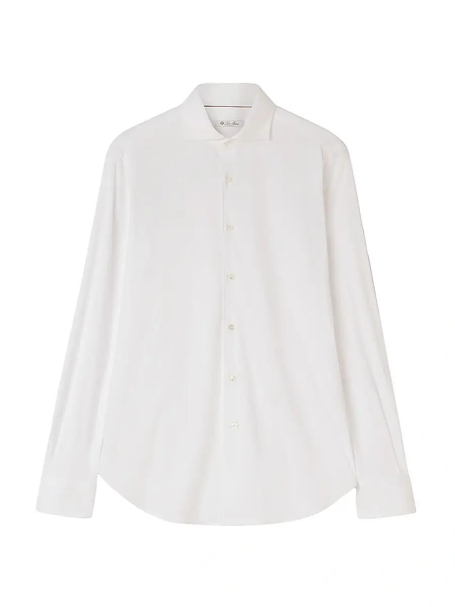 Loro Piana Men's Solid Cotton Button-Front Shirt - White | Image 1 Loro Piana Men's Solid Cotton Button-Front Shirt - White | Image 1