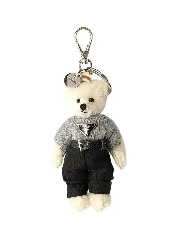 Women's Teddy Bag Charm with Metal Ring - White