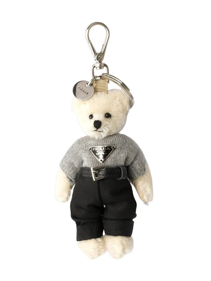 Women's Teddy Bag Charm with Metal Ring - White Women's Teddy Bag Charm with Metal Ring - White