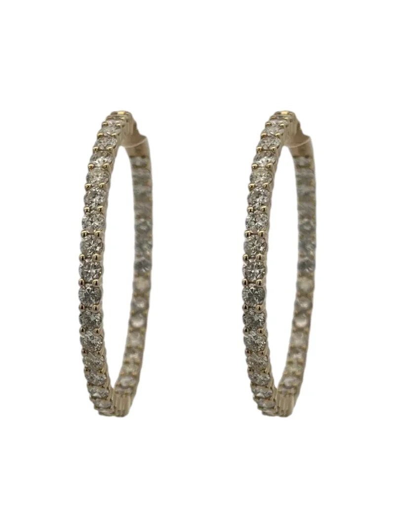 6.0ct Diamond 18K Gold Inside Outside Hoop Earrings 6.0ct Diamond 18K Gold Inside Outside Hoop Earrings