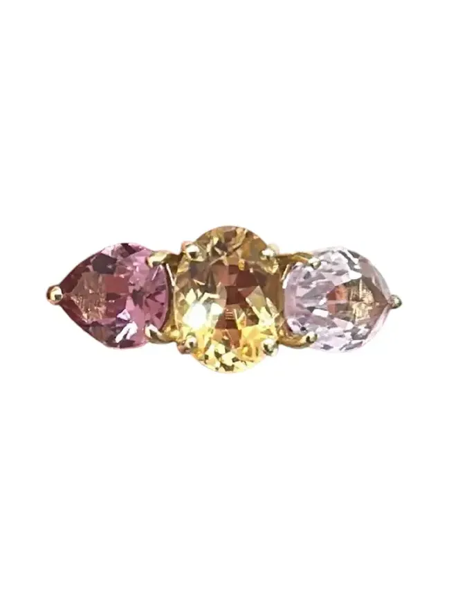 Citrine Kunzite Pink Tourmaline 18K Gold Three Stones Earcuff