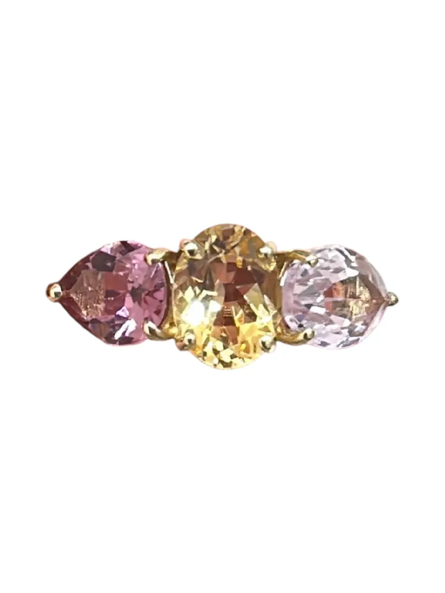 Citrine Kunzite Pink Tourmaline 18K Gold Three Stones Earcuff Citrine Kunzite Pink Tourmaline 18K Gold Three Stones Earcuff