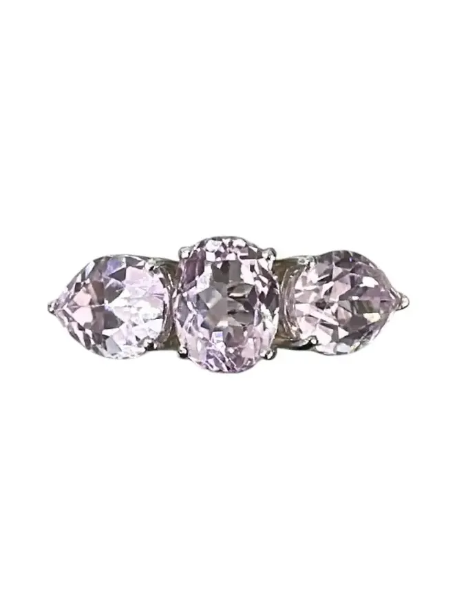 Kunzite 18K Gold Three Stones Earcuff