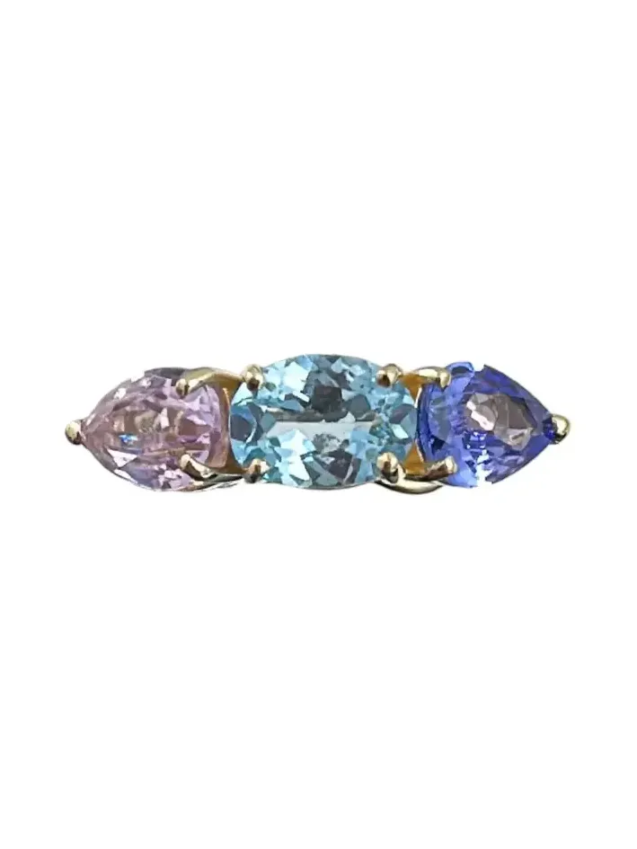 Tanzanite Blue Topaz Kunzite 18K Gold Three Stones Earcuff Tanzanite Blue Topaz Kunzite 18K Gold Three Stones Earcuff