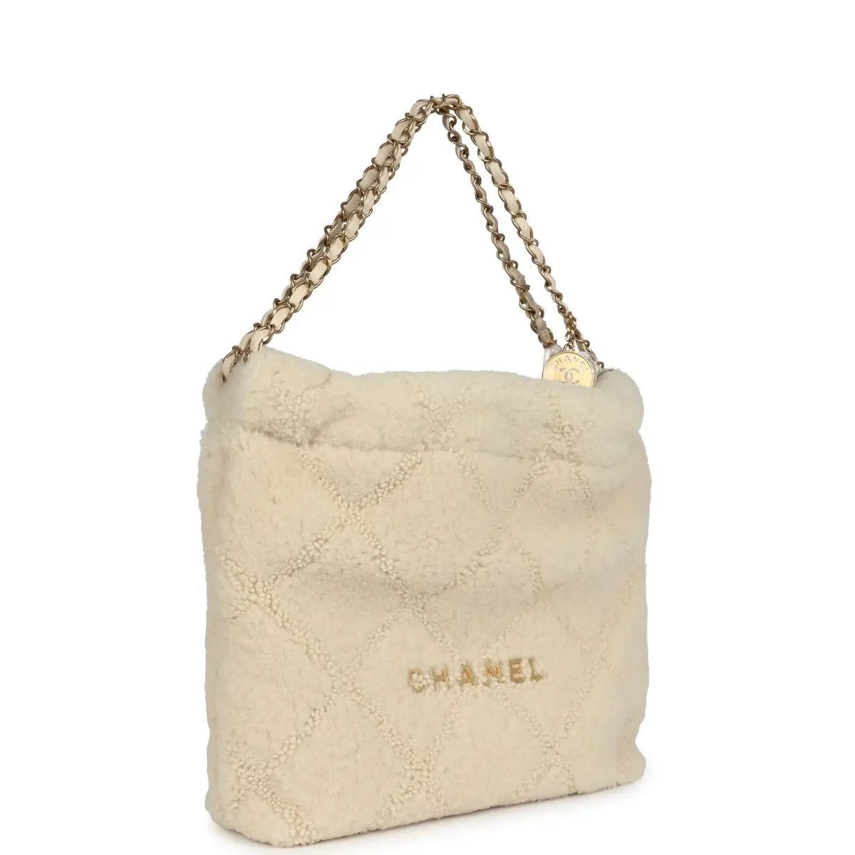 Chanel Chanel Small 22 Bag Ecru Shearling Brushed Gold Hardware | Thumbnail 2