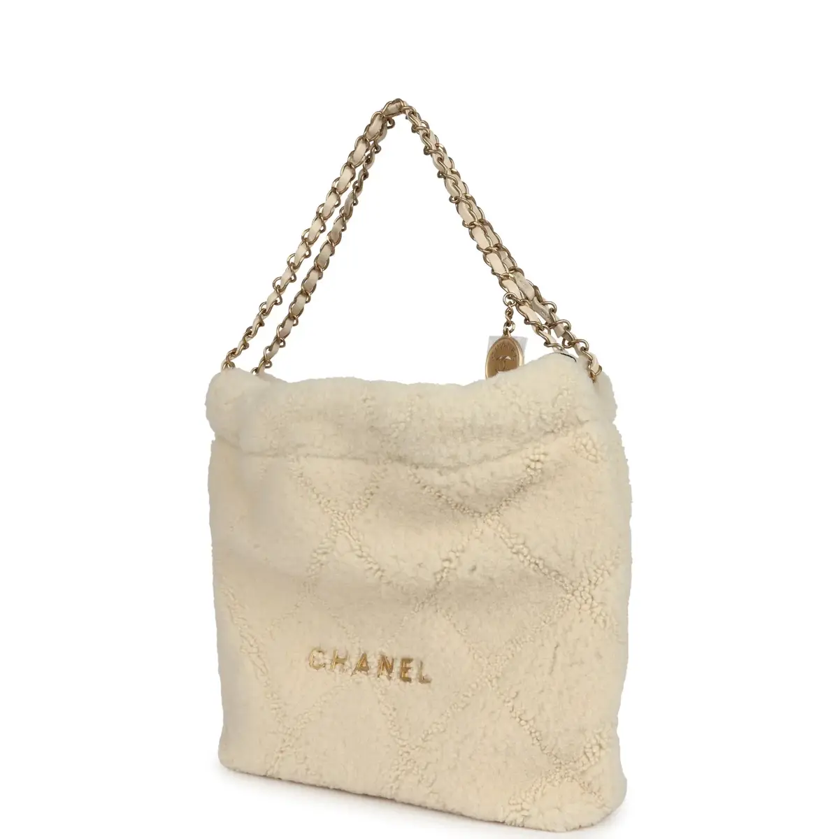 Chanel Chanel Small 22 Bag Ecru Shearling Brushed Gold Hardware | Thumbnail 5