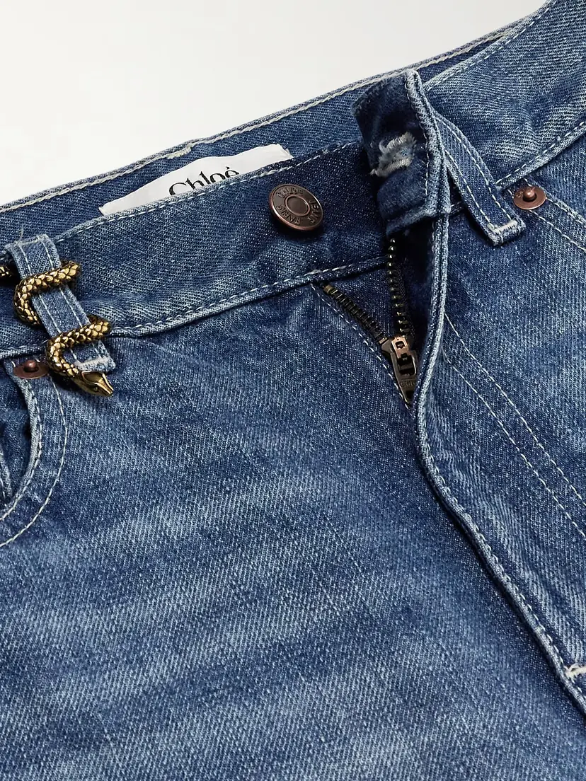Chloé Snake Frayed Embellished Straight-leg Jeans | Thumbnail 4 Chloé Snake Frayed Embellished Straight-leg Jeans | Thumbnail 4