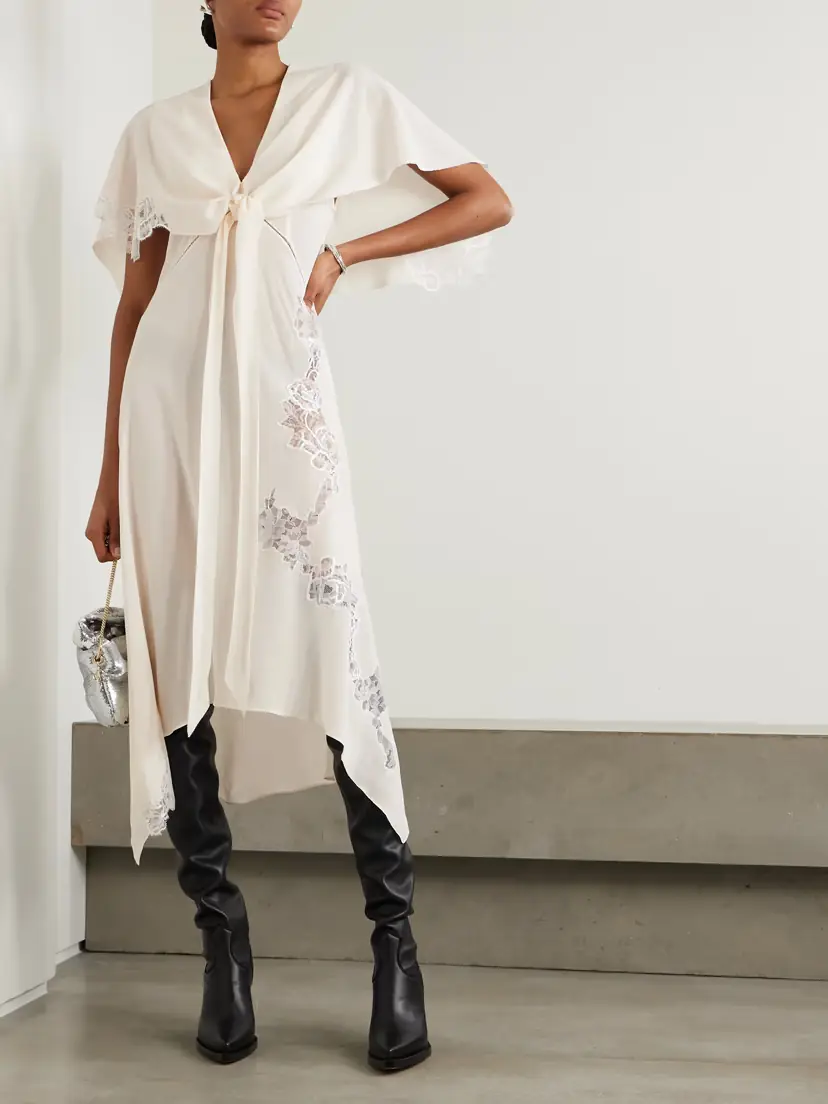 Stella McCartney Layered Lace-trimmed Silk Crepe De Chine Midi Dress | Thumbnail 2