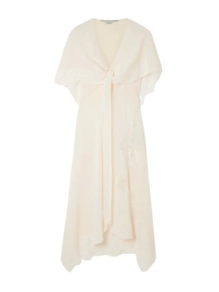 Layered Lace-trimmed Silk Crepe De Chine Midi Dress