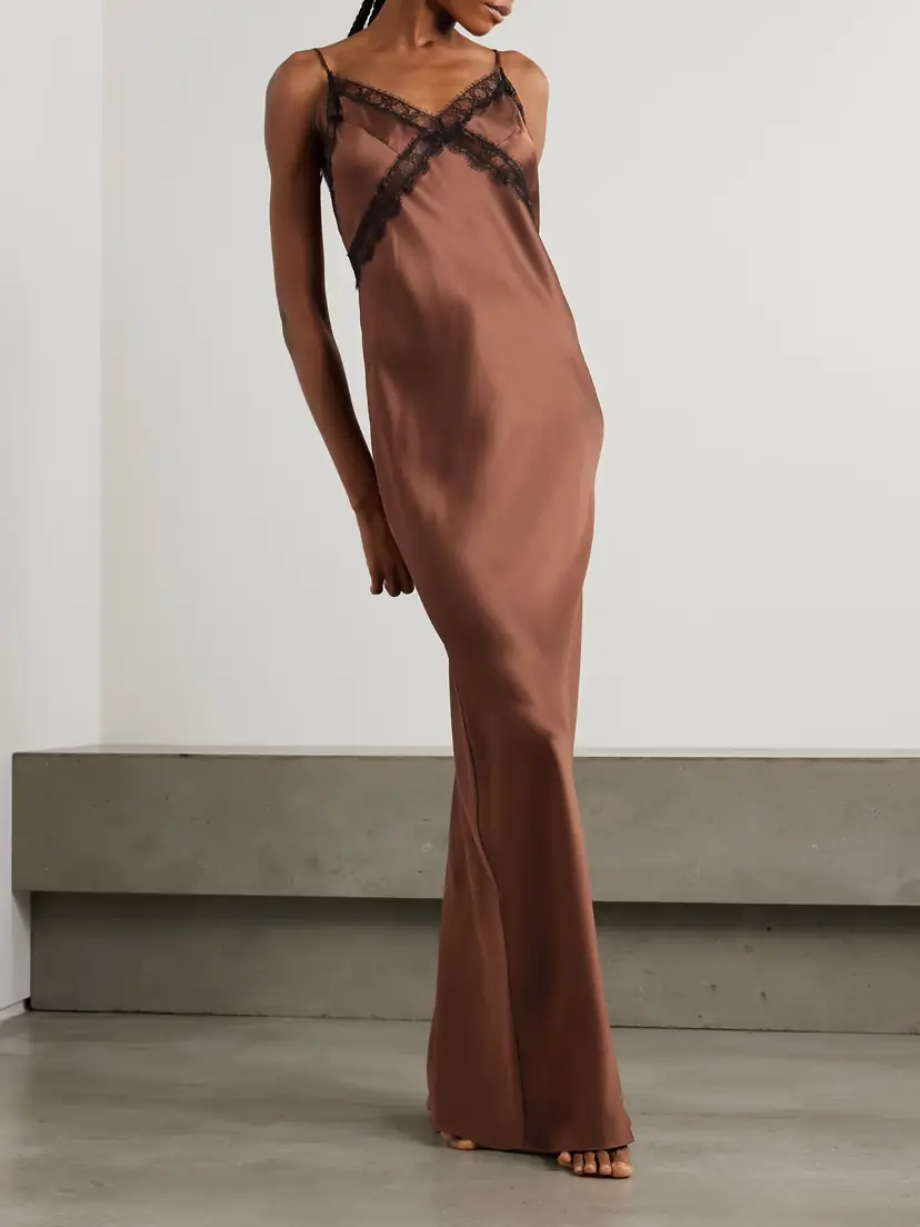 Kiki de Montparnasse Lace-trimmed Silk-satin Maxi Dress | Thumbnail 3