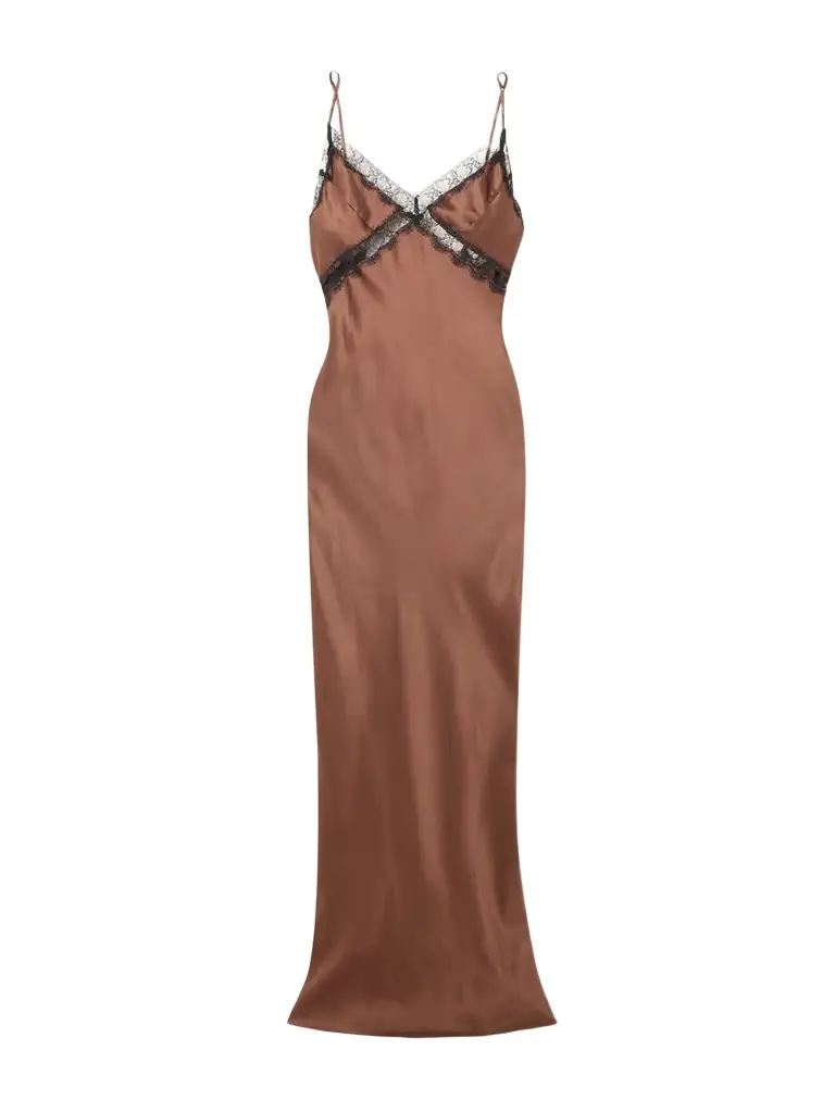 Lace-trimmed Silk-satin Maxi Dress
