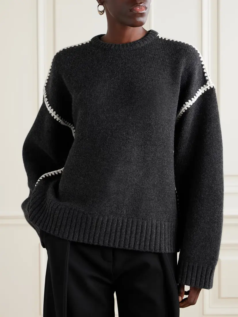 TOTEME Oversized Embroidered Wool And Cashmere-blend Sweater | Thumbnail 3 TOTEME Oversized Embroidered Wool And Cashmere-blend Sweater | Thumbnail 3