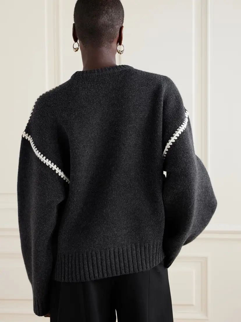 TOTEME Oversized Embroidered Wool And Cashmere-blend Sweater | Thumbnail 4 TOTEME Oversized Embroidered Wool And Cashmere-blend Sweater | Thumbnail 4
