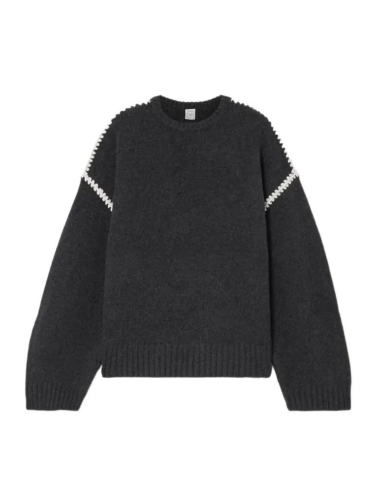 TOTEME Oversized Embroidered Wool And Cashmere-blend Sweater | Thumbnail 1 TOTEME Oversized Embroidered Wool And Cashmere-blend Sweater | Thumbnail 1