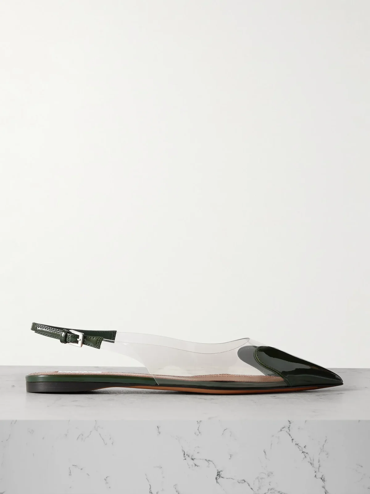 Le Cœur Pu And Patent-leather Slingback Point-toe Flats Le Cœur Pu And Patent-leather Slingback Point-toe Flats