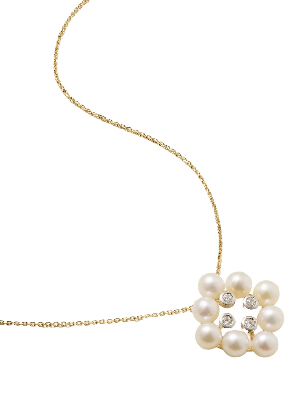 14-karat Yellow And White Gold, Pearl And Diamond Necklace 14-karat Yellow And White Gold, Pearl And Diamond Necklace