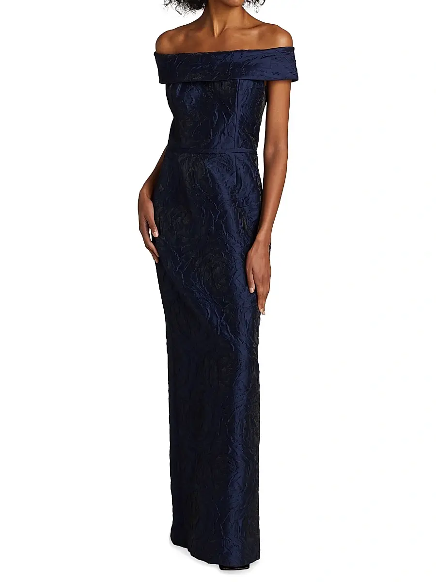 Teri Jon by Rickie Freeman Women's Jacquard Off-The-Shoulder Gown | Thumbnail 2 Teri Jon by Rickie Freeman Women's Jacquard Off-The-Shoulder Gown | Thumbnail 2