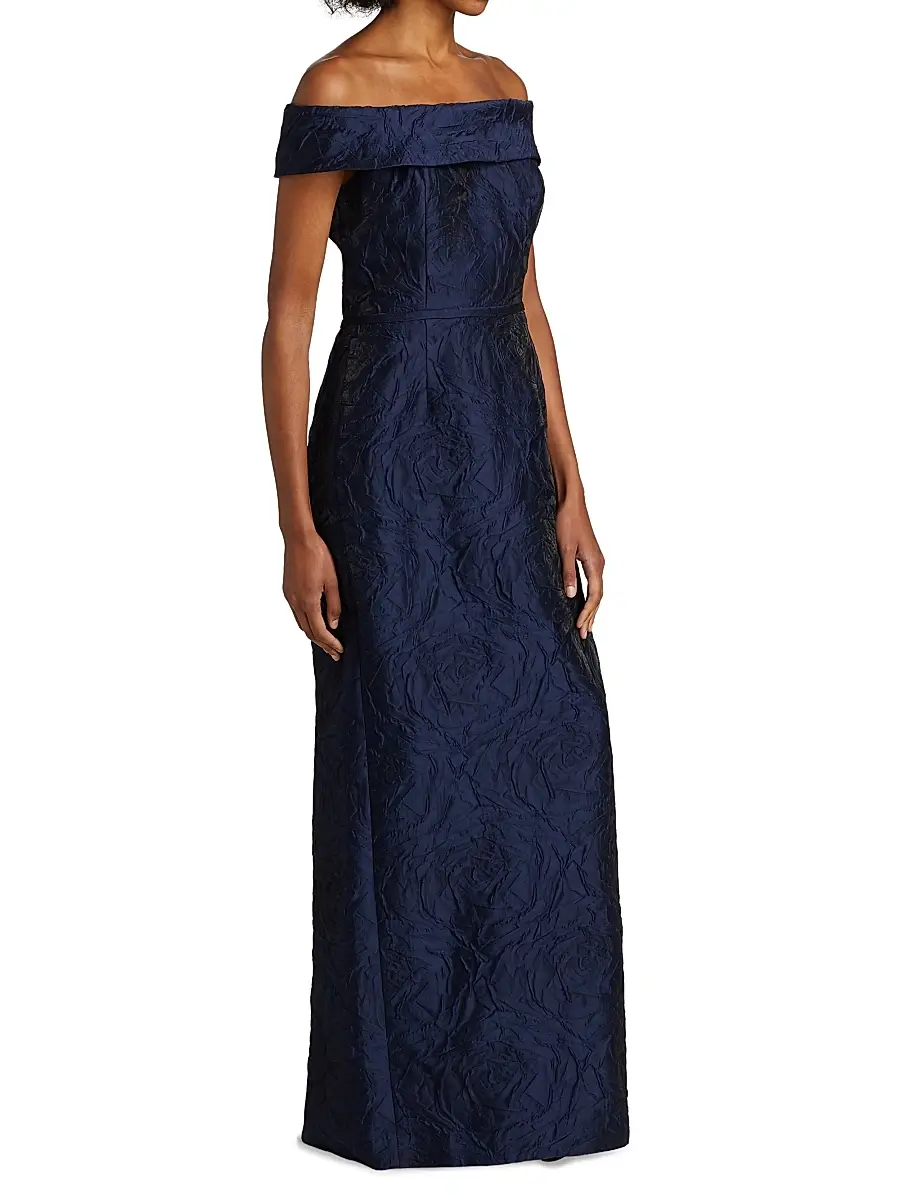 Teri Jon by Rickie Freeman Women's Jacquard Off-The-Shoulder Gown | Thumbnail 3 Teri Jon by Rickie Freeman Women's Jacquard Off-The-Shoulder Gown | Thumbnail 3