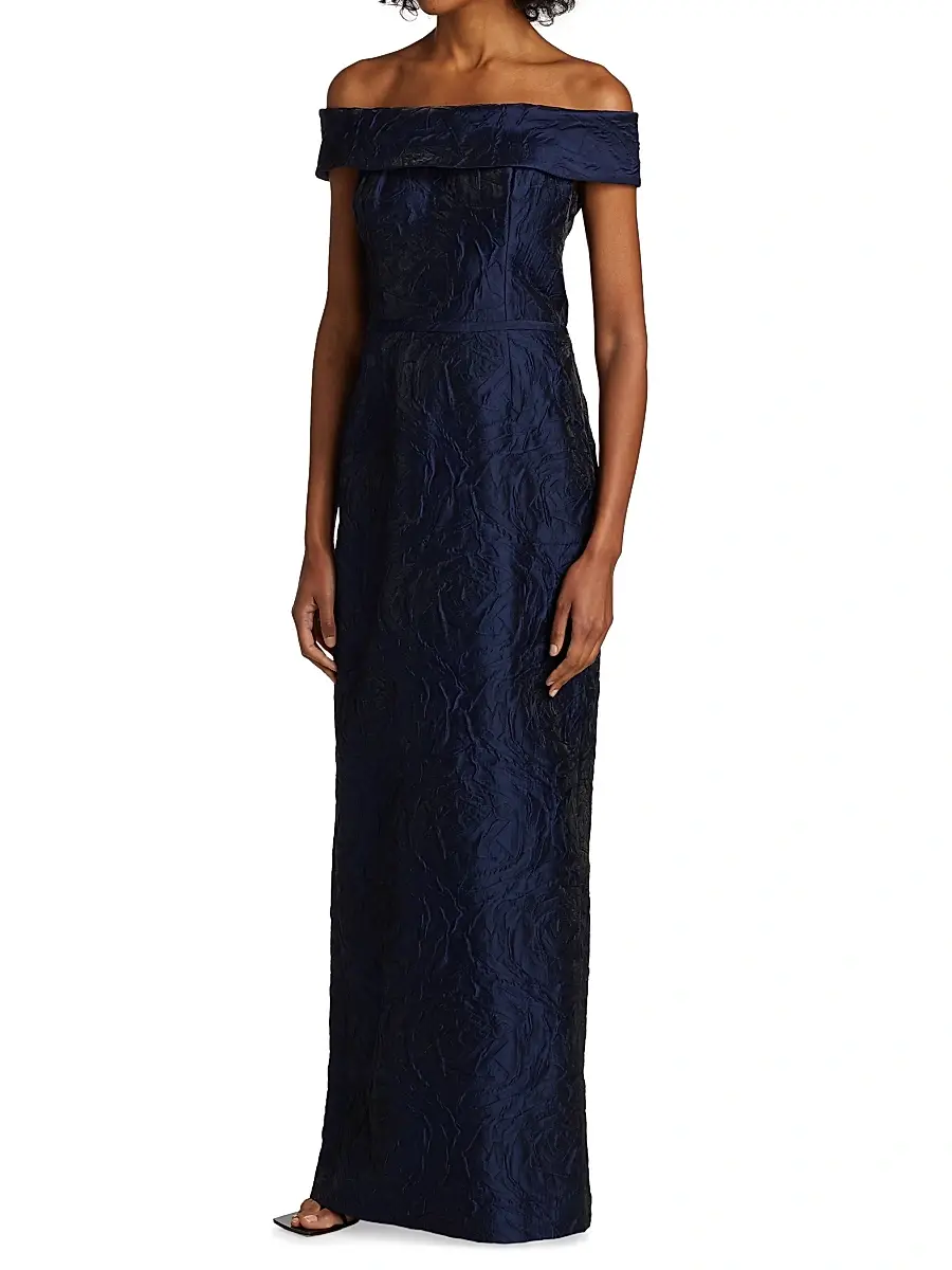 Teri Jon by Rickie Freeman Women's Jacquard Off-The-Shoulder Gown | Thumbnail 4 Teri Jon by Rickie Freeman Women's Jacquard Off-The-Shoulder Gown | Thumbnail 4