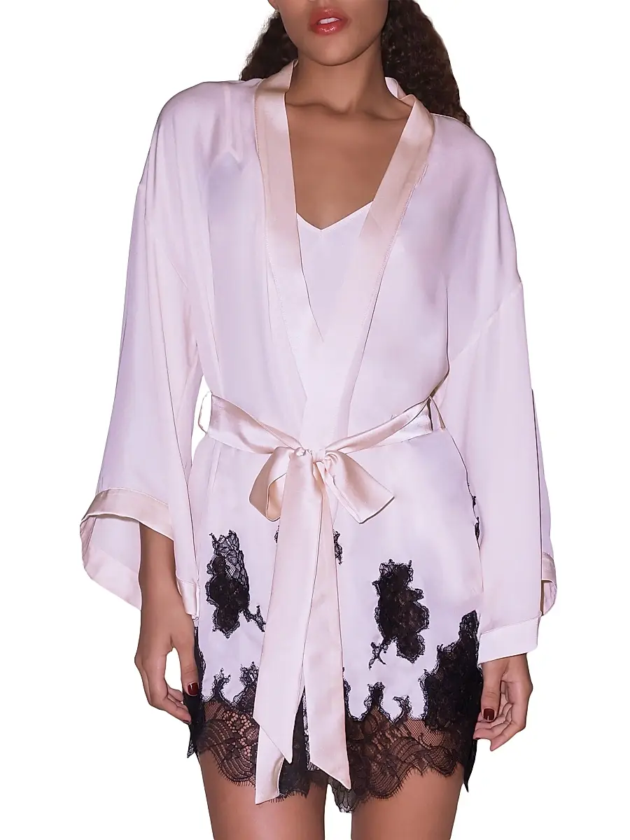 Fleur du Mal Women's Lace Appliqué Silk-Blend Robe | Thumbnail 2