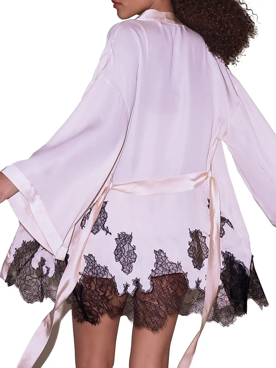 Fleur du Mal Women's Lace Appliqué Silk-Blend Robe | Thumbnail 3