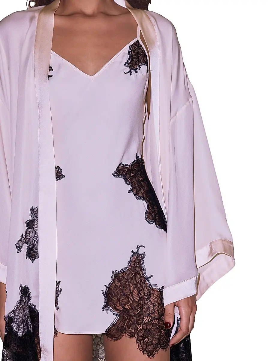 Fleur du Mal Women's Lace Appliqué Silk-Blend Robe | Thumbnail 4