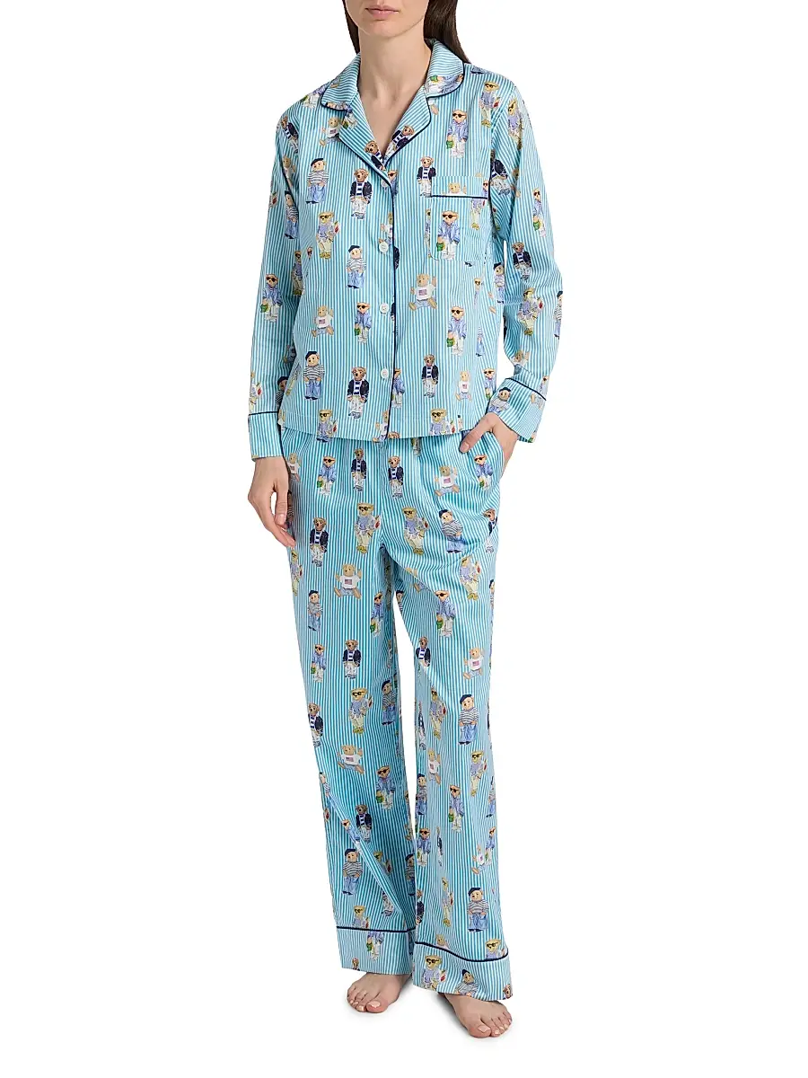 Polo Ralph Lauren Women's Madison Teddy Bear Stripe Pajama Set | Thumbnail 2 Polo Ralph Lauren Women's Madison Teddy Bear Stripe Pajama Set | Thumbnail 2