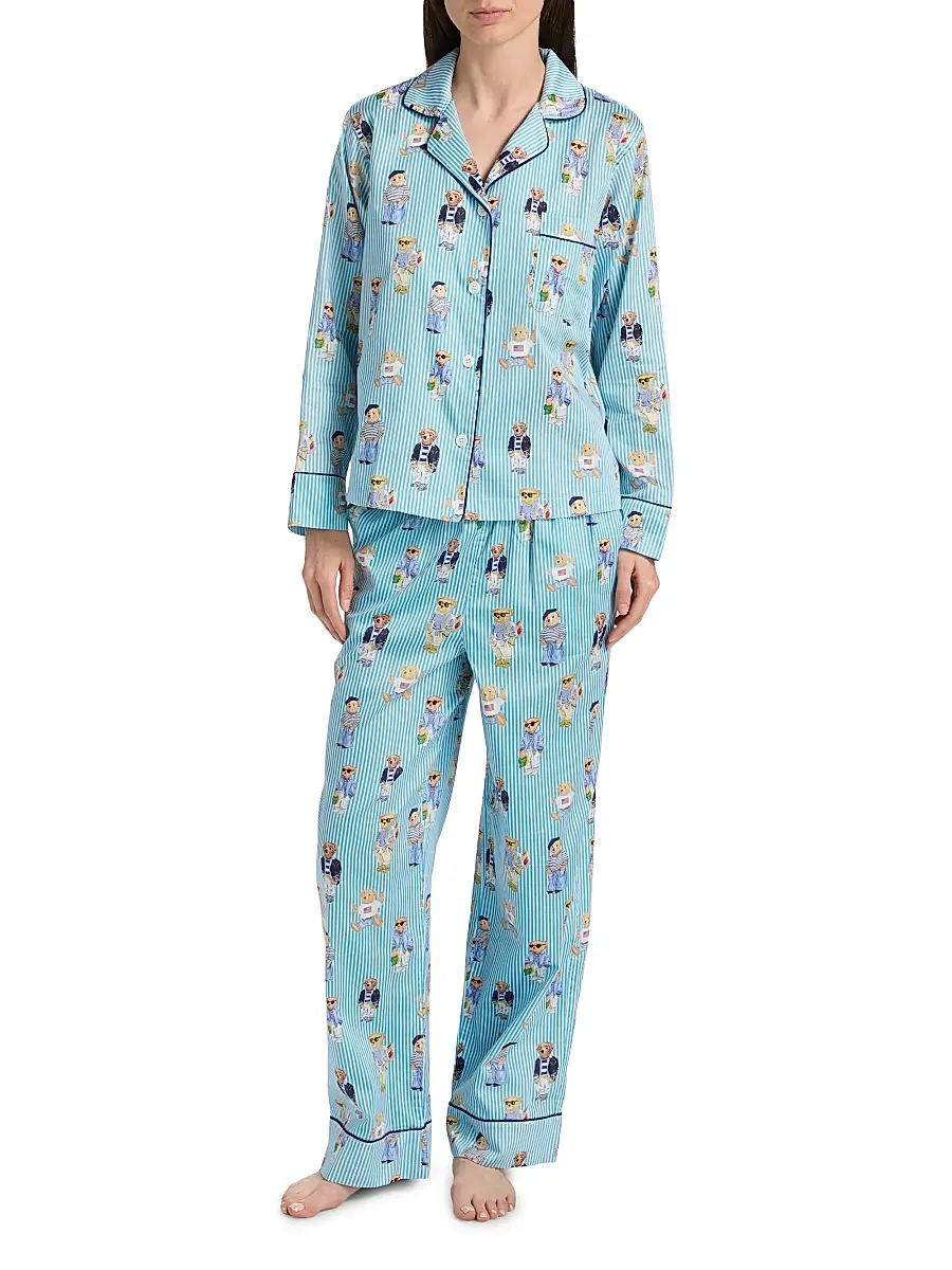 Polo Ralph Lauren Women's Madison Teddy Bear Stripe Pajama Set | Thumbnail 3 Polo Ralph Lauren Women's Madison Teddy Bear Stripe Pajama Set | Thumbnail 3