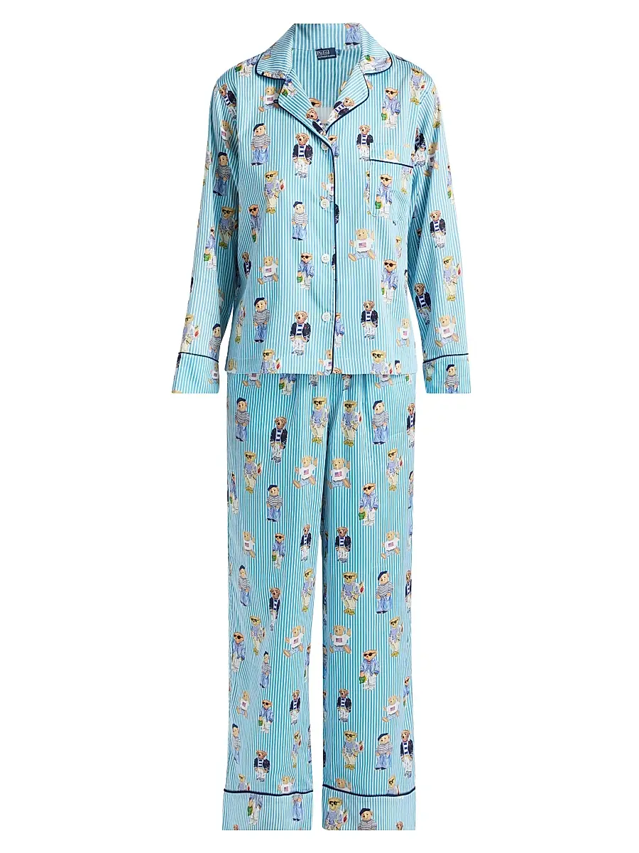 Polo Ralph Lauren Women's Madison Teddy Bear Stripe Pajama Set